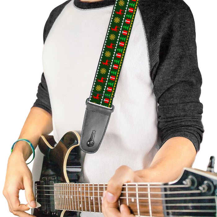 Guitar Strap - Christmas Sweater Stitch Green White Gold Red Guitar Straps Buckle-Down   