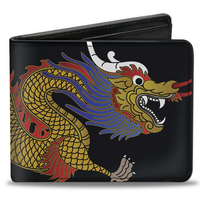 Bi-Fold Wallet - Dragon CLOSE-UP Black Golds Reds Blue Bi-Fold Wallets Buckle-Down   