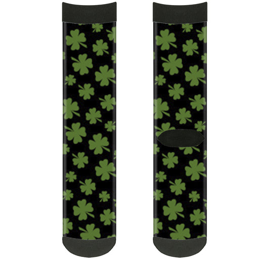 Sock Pair - Polyester - St. Pat's Clovers Scattered Black Green - CREW Socks Buckle-Down   