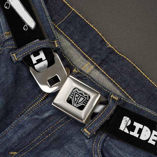 BD Wings Logo CLOSE-UP Full Color Black Silver Seatbelt Belt - RIDE ME Skateboard Black/White Webbing Seatbelt Belts Buckle-Down   