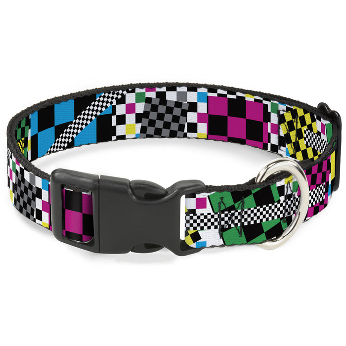 Plastic Clip Collar - Funky Checkers Black/White/Neon Plastic Clip Collars Buckle-Down   