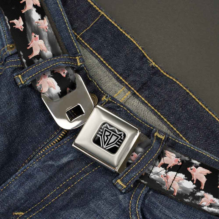 BD Wings Logo CLOSE-UP Full Color Black Silver Seatbelt Belt - Flying Pigs Black/White/Pink Webbing Seatbelt Belts Buckle-Down   