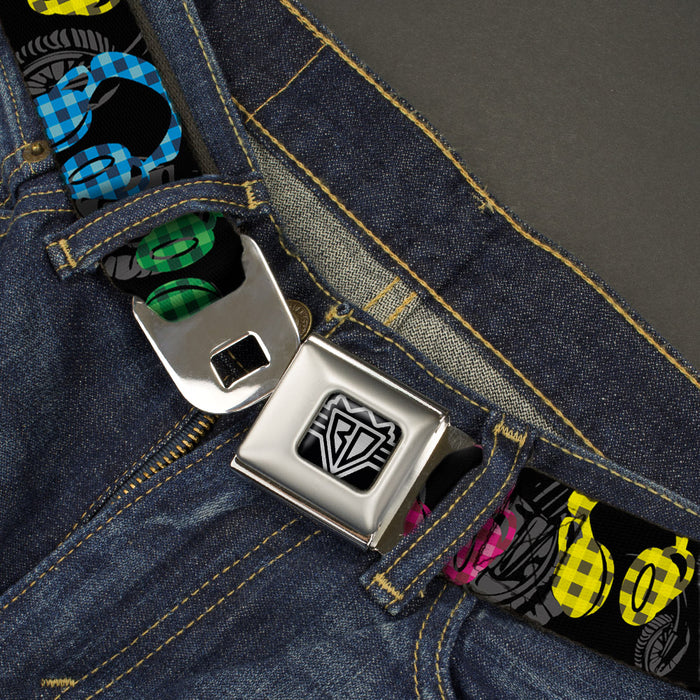 BD Wings Logo CLOSE-UP Full Color Black Silver Seatbelt Belt - Headphones Buffalo Plaid Black/Neon Webbing Seatbelt Belts Buckle-Down   