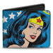 Bi-Fold Wallet - WONDER WOMAN Stars Face Halftone Blues Red Yellow White Bi-Fold Wallets DC Comics   