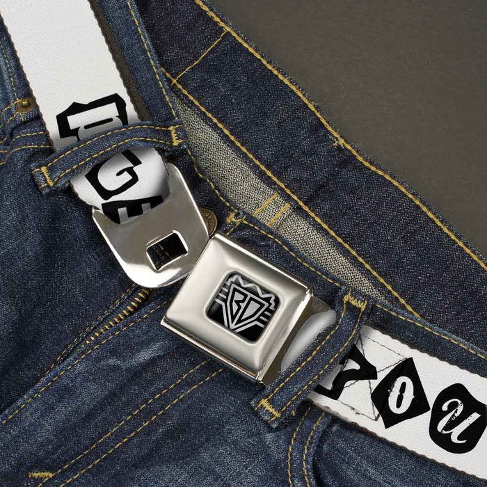 BD Wings Logo CLOSE-UP Full Color Black Silver Seatbelt Belt - Punk You White/Black Webbing Seatbelt Belts Buckle-Down   