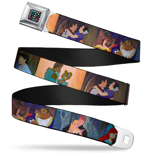 Princess Jewels Full Color Black Multi Color Seatbelt Belt - Disney Princess Scenes Framed Webbing Seatbelt Belts Disney   