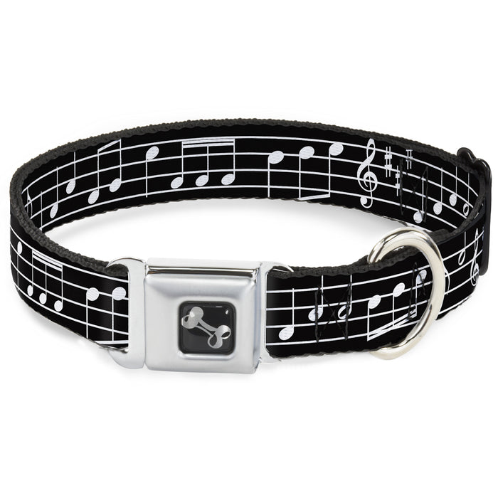 Dog Bone Seatbelt Buckle Collar - Music Notes Black/White Seatbelt Buckle Collars Buckle-Down   