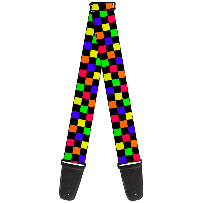 Guitar Strap - Checker Black Multi Neon Guitar Straps Buckle-Down   