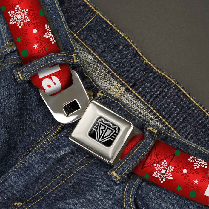 BD Wings Logo CLOSE-UP Full Color Black Silver Seatbelt Belt - Christmas NAUGHTY OR NICE/Snowflakes Reds/White/Green Webbing Seatbelt Belts Buckle-Down   