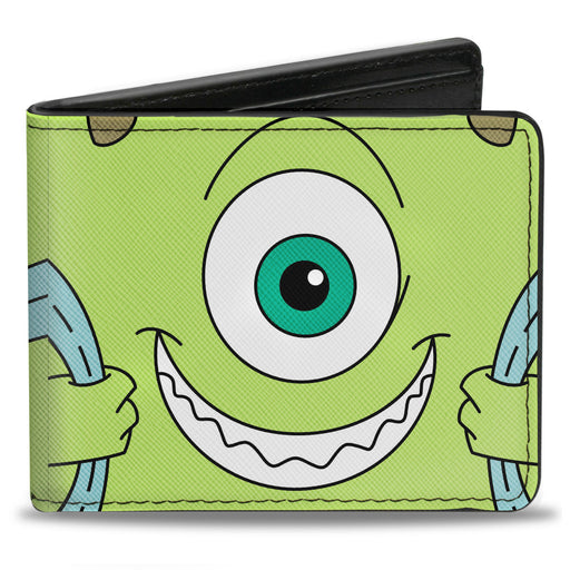 Bi-Fold Wallet - Monsters Inc. Mike Smiling + Scream Canister Pack Pose Green Bi-Fold Wallets Disney   