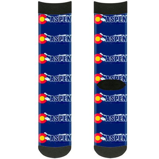 Sock Pair - Polyester - Colorado ASPEN Flag Snowy Mountains Weathered2 Blue White Red Yellows - CREW Socks Buckle-Down   