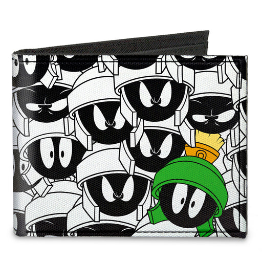 Canvas Bi-Fold Wallet - Marvin the Martian Expressions Stacked White Black Green Yellows Canvas Bi-Fold Wallets Looney Tunes   