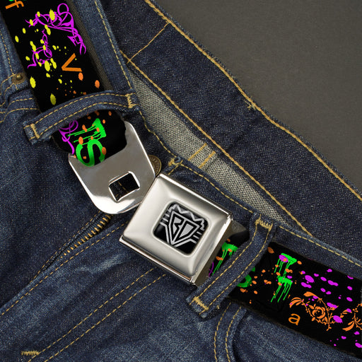 BD Wings Logo CLOSE-UP Full Color Black Silver Seatbelt Belt - Nautical Star Splatter Black/Neon Webbing Seatbelt Belts Buckle-Down   