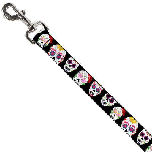 Dog Leash - Staggered Sugar Skulls Black/Multi Color Dog Leashes Buckle-Down   