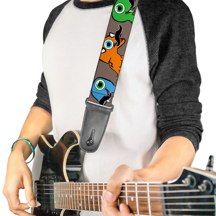Guitar Strap - Cute Dinosaurs w Mustaches Gray Guitar Straps Buckle-Down   