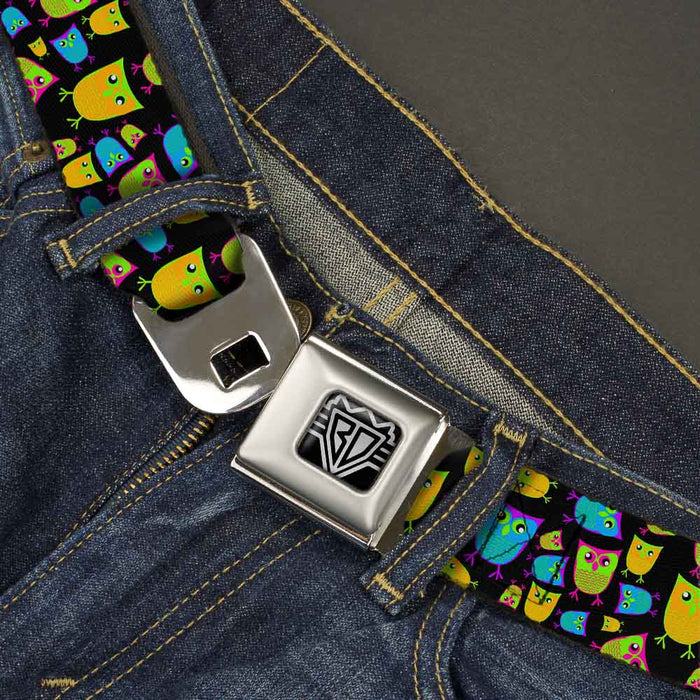 BD Wings Logo CLOSE-UP Full Color Black Silver Seatbelt Belt - Owls w/Outline Black/Multi Neon Webbing Seatbelt Belts Buckle-Down   