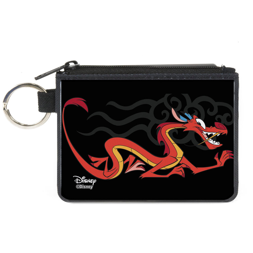Canvas Zipper Wallet - MINI X-SMALL - Mulan Mushu Dragon Pose Fire Icon  Black Gray
