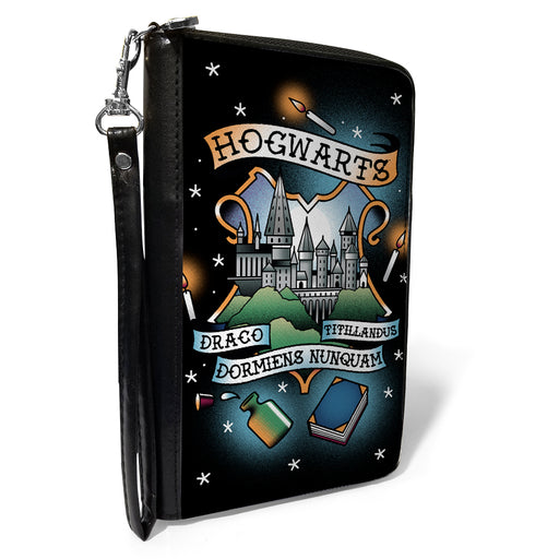 Women's PU Zip Around Wallet Rectangle - Harry Potter HOGWARTS Motto Tattoo Black Clutch Zip Around Wallets The Wizarding World of Harry Potter   