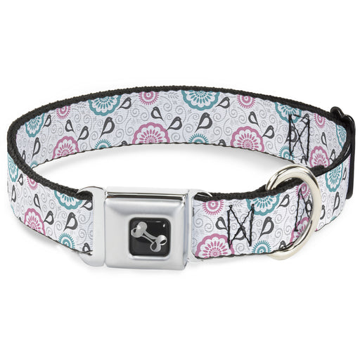 Dog Bone Seatbelt Buckle Collar - Bird Tapestry White/Gray/Turquoise/Pink Seatbelt Buckle Collars Buckle-Down   