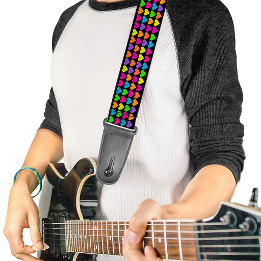 Guitar Strap - Mini Hearts Black Multi Neon Guitar Straps Buckle-Down   