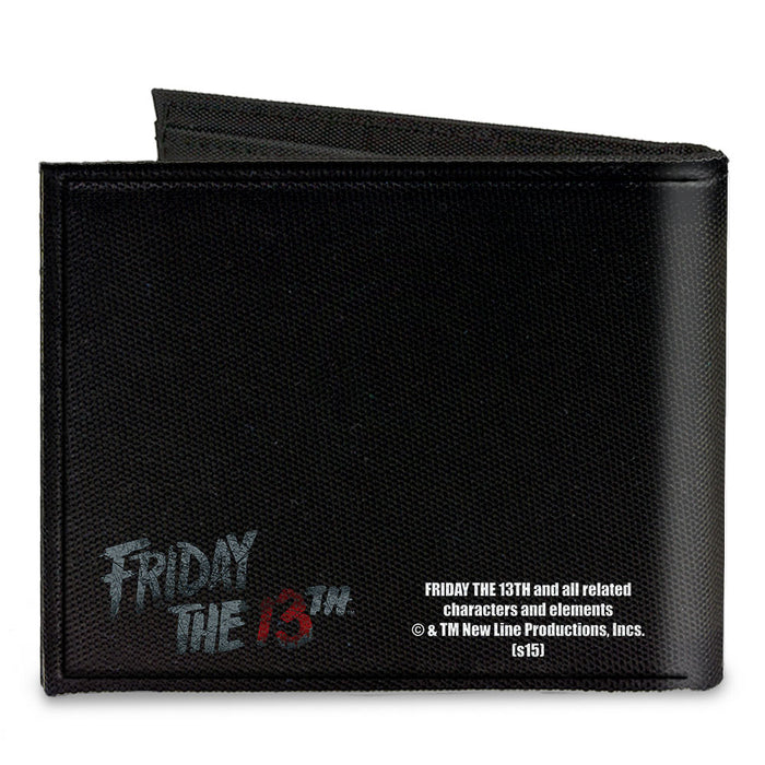 Canvas Bi-Fold Wallet - Jason Mask3 CLOSE-UP + FRIDAY THE 13th Black Grays Red Canvas Bi-Fold Wallets Warner Bros. Horror Movies   
