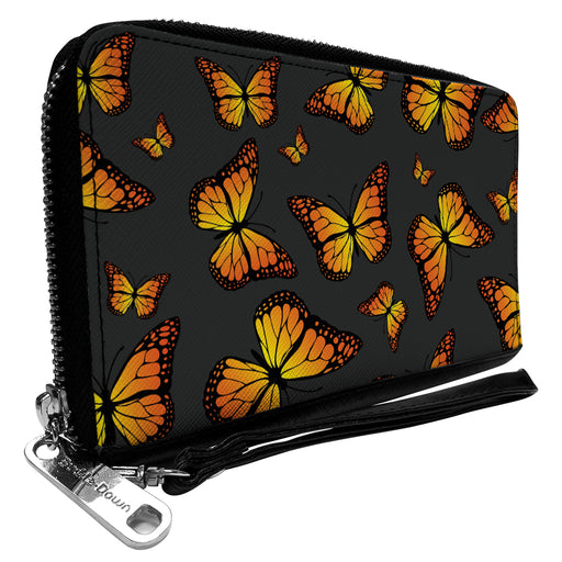 Women's PU Zip Around Wallet Rectangle - Monarch Butterflies Scattered Gray Clutch Zip Around Wallets Buckle-Down   