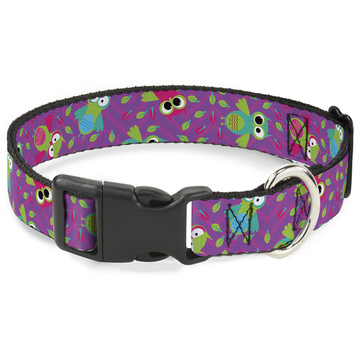Plastic Clip Collar - Flying Owls w/Leaves Purple/Multi Color Plastic Clip Collars Buckle-Down   