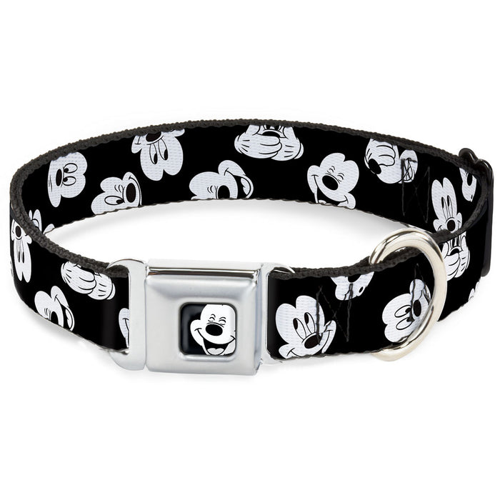 Mickey Mouse Face2 CLOSE-UP Full Color Black White Seatbelt Buckle Collar - Mickey Mouse Expressions Scattered Black/White Seatbelt Buckle Collars Disney   