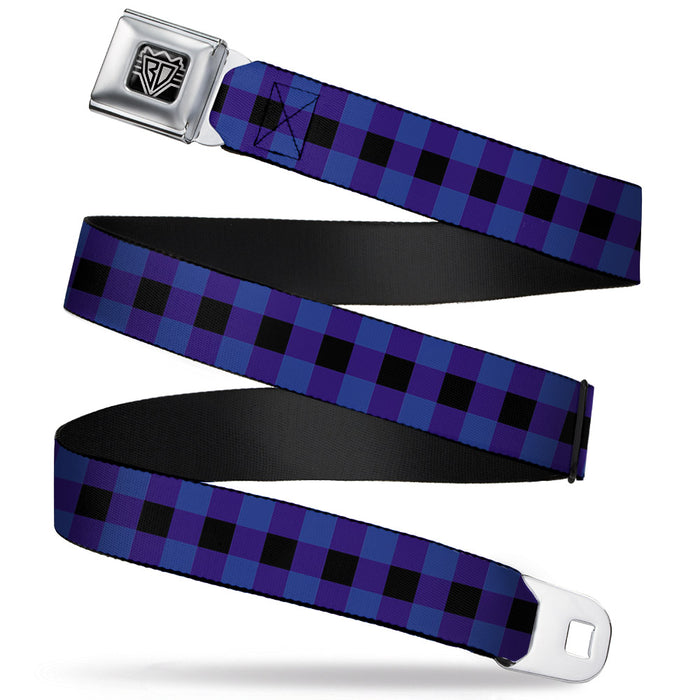 BD Wings Logo CLOSE-UP Full Color Black Silver Seatbelt Belt - Buffalo Plaid Black/Blue Webbing Seatbelt Belts Buckle-Down   