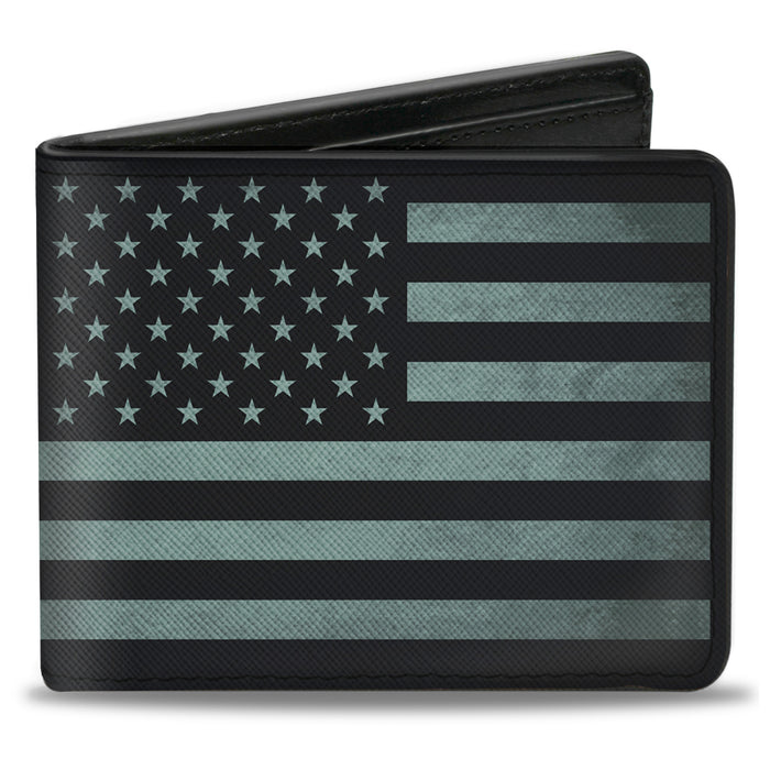 Bi-Fold Wallet - Americana Stars & Stripes Weathered Black Gray Bi-Fold Wallets Buckle-Down   