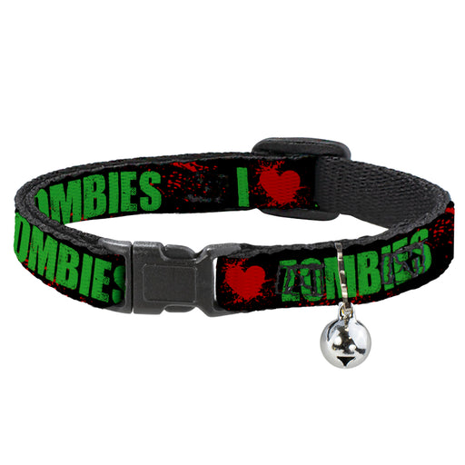 Cat Collar Breakaway - I "Heart" ZOMBIES Bold Splatter Black Green Red Breakaway Cat Collars Buckle-Down   