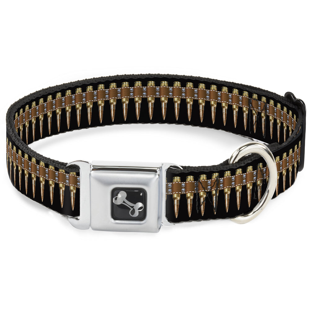 Dog Bone Black/Silver Seatbelt Buckle Collar - Printed Bullets Pattern —  Buckle-Down