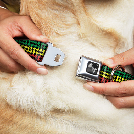 Dog Bone Seatbelt Buckle Collar - Houndstooth Black/Rasta Seatbelt Buckle Collars Buckle-Down   