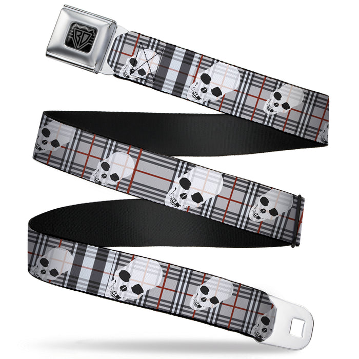 BD Wings Logo CLOSE-UP Full Color Black Silver Seatbelt Belt - Tilted Skulls Plaid Gray Webbing Seatbelt Belts Buckle-Down   