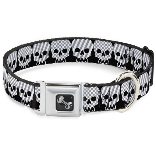 Dog Bone Seatbelt Buckle Collar - Checker & Stripe Skulls Black/White/Gray Seatbelt Buckle Collars Buckle-Down   