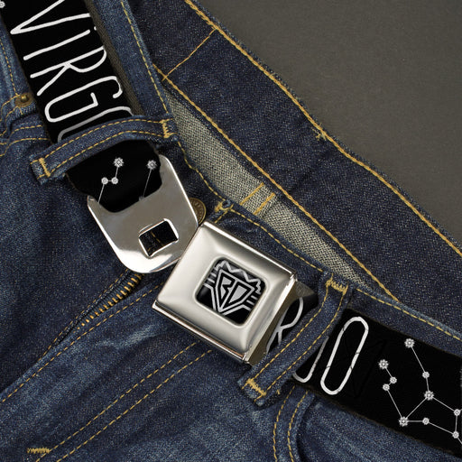 BD Wings Logo CLOSE-UP Full Color Black Silver Seatbelt Belt - Zodiac VIRGO/Constellation Black/White Webbing Seatbelt Belts Buckle-Down   