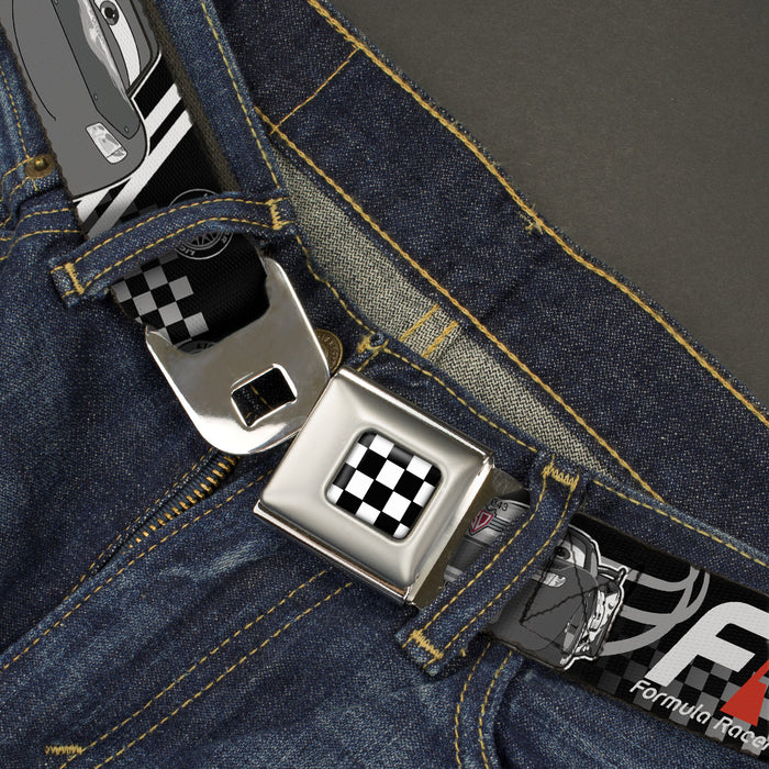 Cars Checker Flag Full Color Black White Seatbelt Belt - Lightning McQueen Poses FR/95 Checker Black/White/Red Webbing Seatbelt Belts Disney   