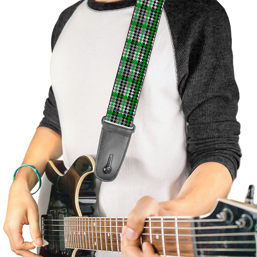 Guitar Strap - Mini Houndstooth Green Black Gray Guitar Straps Buckle-Down   