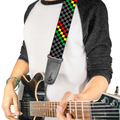 Guitar Strap - Checker Stripe Black Gray Rasta Guitar Straps Buckle-Down   