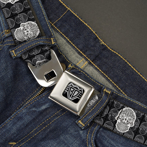 BD Wings Logo CLOSE-UP Full Color Black Silver Seatbelt Belt - Skull Candy Black/Gray/White Webbing Seatbelt Belts Buckle-Down   