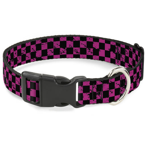 Plastic Clip Collar - Checker Weathered Black/Neon Pink Plastic Clip Collars Buckle-Down   