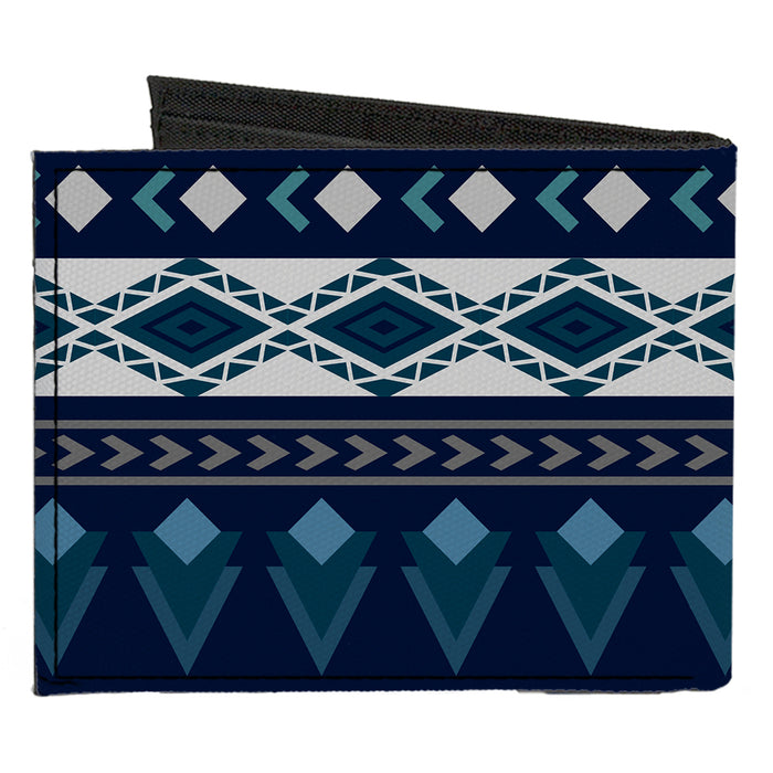 Canvas Bi-Fold Wallet - Aztec4 Blues White Gray Canvas Bi-Fold Wallets Buckle-Down   
