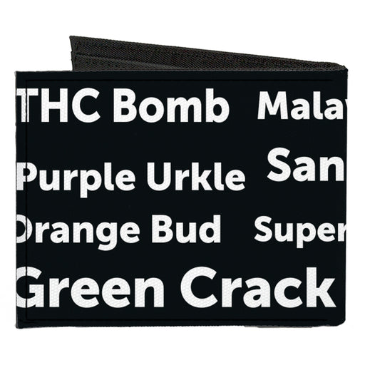 Canvas Bi-Fold Wallet - Verbiage Marijuana Strains Black White Canvas Bi-Fold Wallets Buckle-Down   