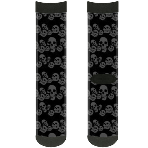 Sock Pair - Polyester - Skulls Stacked Weathered Black Gray - CREW Socks Buckle-Down   