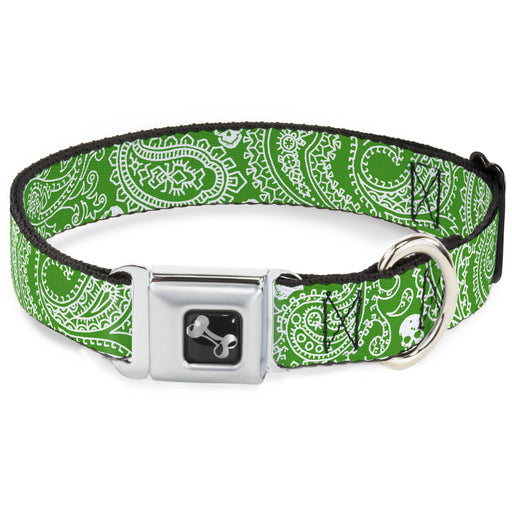 Dog Bone Seatbelt Buckle Collar - Bandana/Skulls Irish Green/White Seatbelt Buckle Collars Buckle-Down   