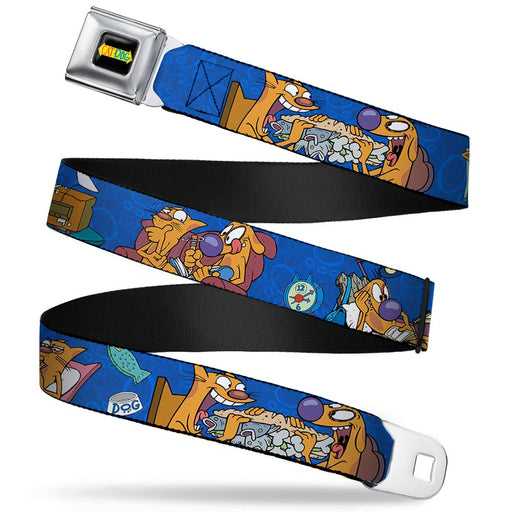 CAT DOG Logo Full Color Black/Yellow/Red/Blue Seatbelt Belt - CatDog Hanging Out Poses Blue Webbing Seatbelt Belts Nickelodeon   