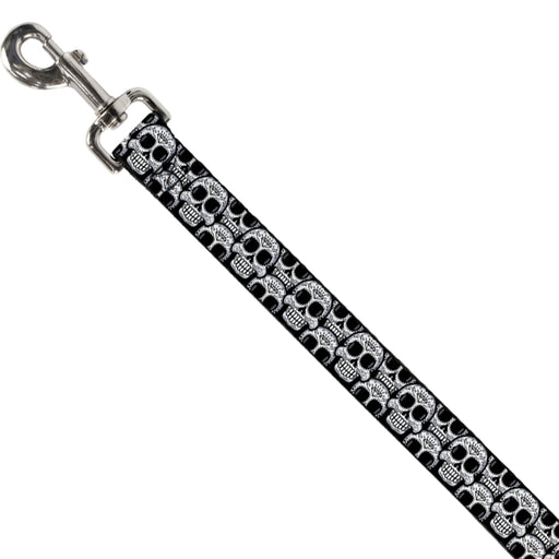 Dog Leash - Cartoon Sugar Skulls Stacked Black/White Dog Leashes Buckle-Down   