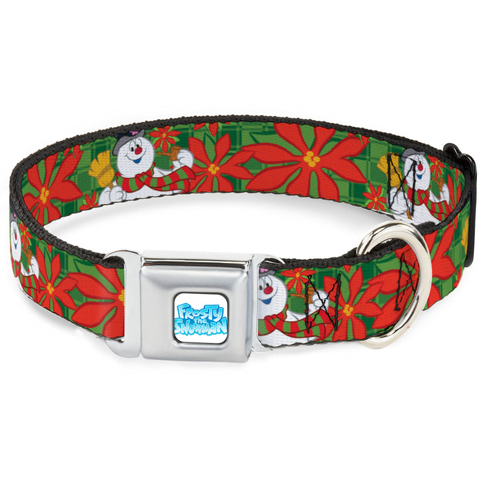 FROSTY THE SNOWMAN Logo Full Color White/Blues Seatbelt Buckle Collar - Frosty the Snowman Pose Poinsetta Plaid Collage Greens/Reds Seatbelt Buckle Collars Warner Bros. Holiday Movies   