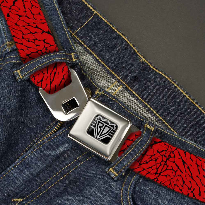 BD Wings Logo CLOSE-UP Full Color Black Silver Seatbelt Belt - Elephant Crackle Red Webbing Seatbelt Belts Buckle-Down   