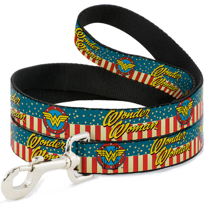 Dog Leash - WONDER WOMAN/Logo Americana Red/White/Blue/Yellow Dog Leashes DC Comics   